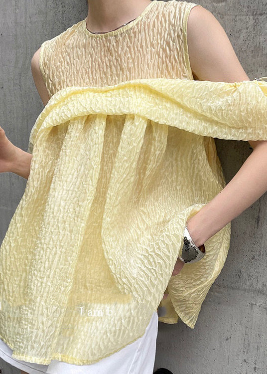 Yellow Drawstring Off the Shoulder Silk Shirt Top Summer