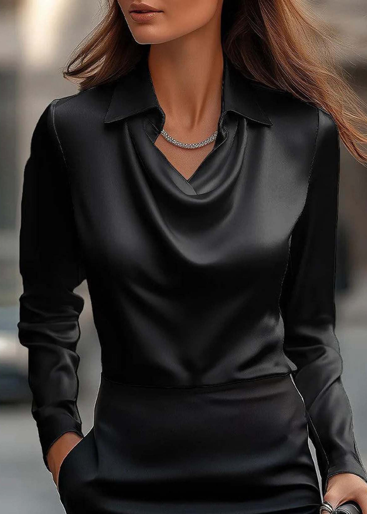 Simple Style Grey Peter Pan Collar Silk Shirts Top Spring