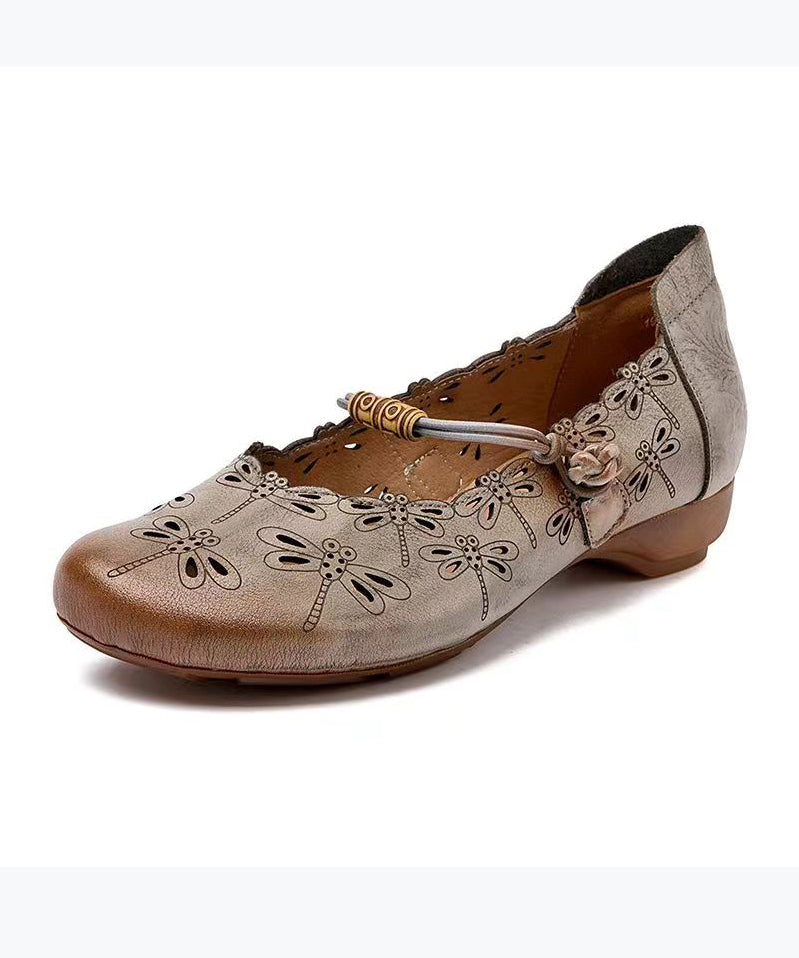 Handmade Cowhide Low Heel One Button Single Shoes