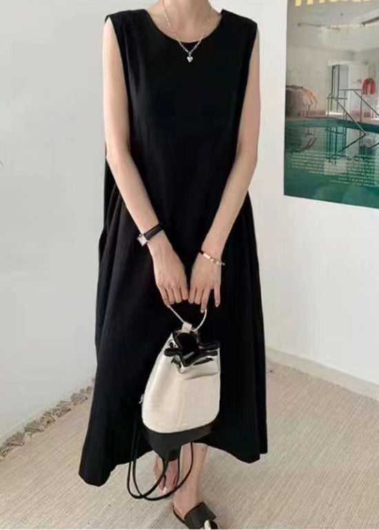 Black O-neck Patchwork Dress Sleeveless