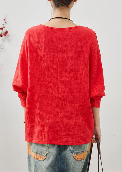 Red Oversized Cotton Sweatshirts Top Spring