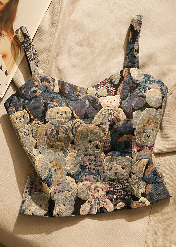 Bear Jacquard Strapless Top Spring
