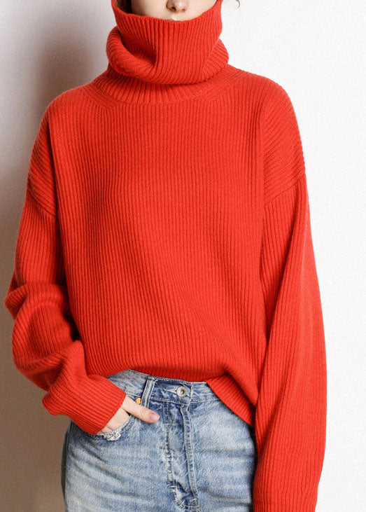 Boutique Red Turtle Neck Cozy Cashmere Knitted Tops Winter