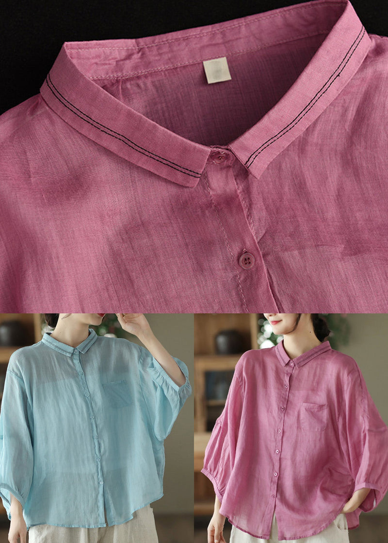Light Blue Peter Pan Ramie Shirt Spring