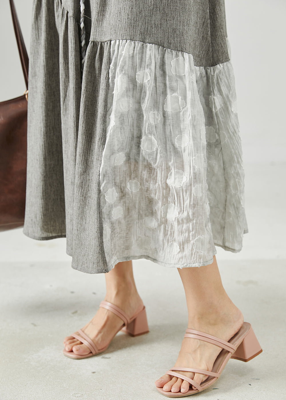 Grey Asymmetrical Patchwork Linen Two Piece Set Clothing Sleeveless