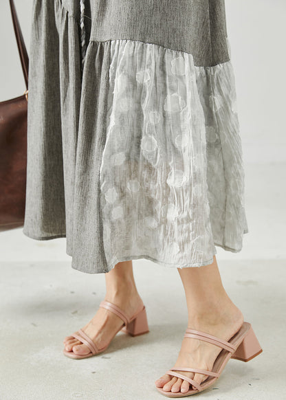 Grey Asymmetrical Patchwork Linen Two Piece Set Clothing Sleeveless