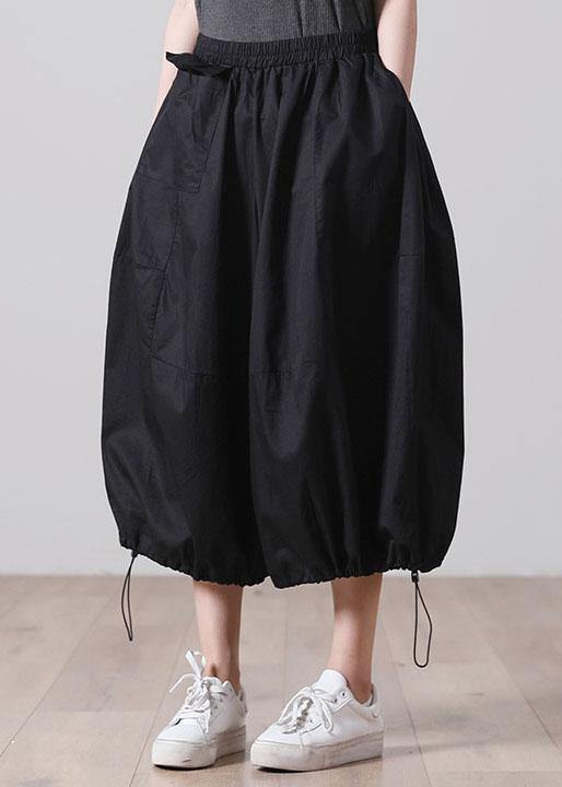 Classy Black Pockets Wide Leg Cotton Pants