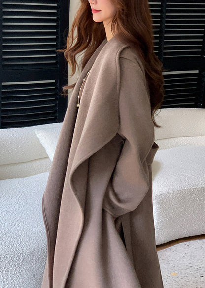 Brown Peter Pan Collar Oversized Woolen Coat Winter