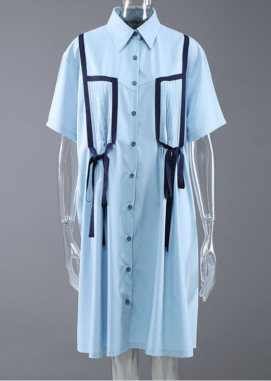 Diy Light Blue Button Peter Pan Collar Shirt Dress Short Sleeve