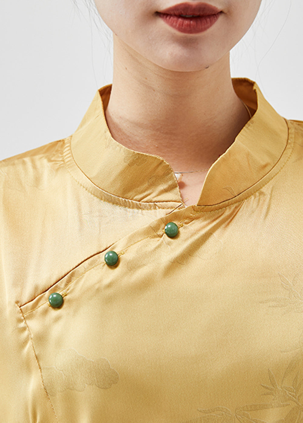 Yellow Asymmetrical Silm Fit Silk Shirt Spring
