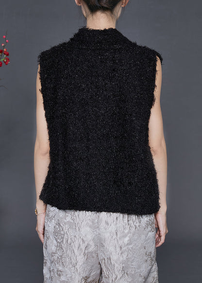 Black V Neck Warm Fuzzy Fur Fluffy Vest Spring