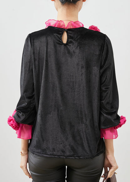 Rose Ruffled Silk Velour Shirt Spring