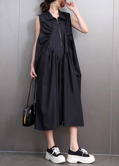 Black Patchwork Wrinkled Maxi Dresses Summer