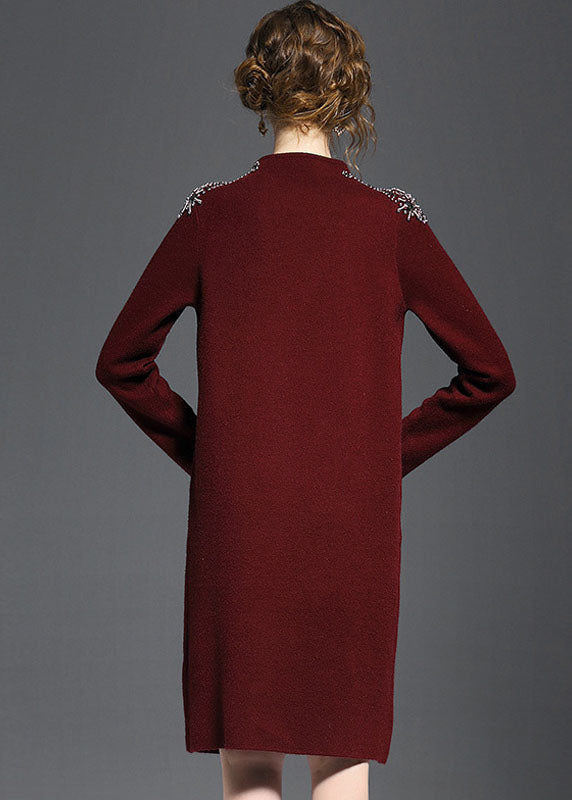 Mulberry Turtle Neck Side Open Knit Sweater Dress Long Sleeve
