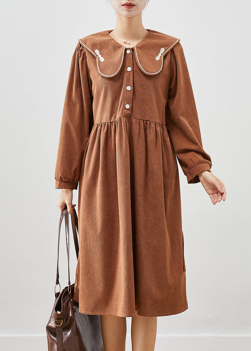 Chocolate Oversized Butterfly Collar Corduroy Party Dress Fall