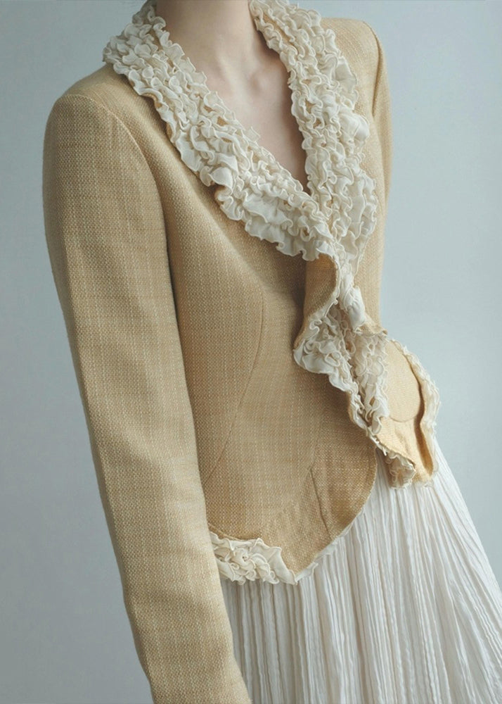 Yellow Ruffled Patchwork Cotton Jacket Fall