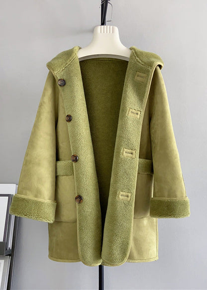 Green Pockets Woolen Hooded Jacket Wear on Both Sides Winter