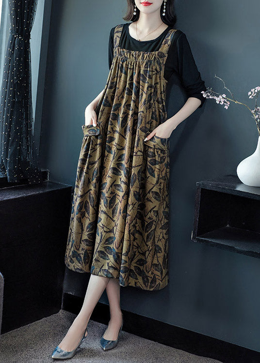 Art Print Wrinkled Cotton T Shirt and Slip Dress Two Pieces Set Spring