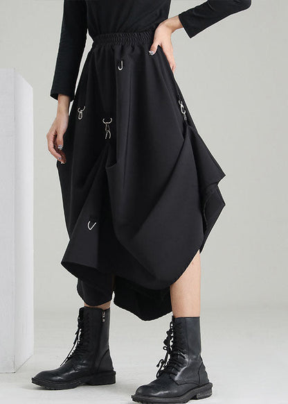 Style Black Elastic Waist Asymmetrical Sequined Skirts Spring