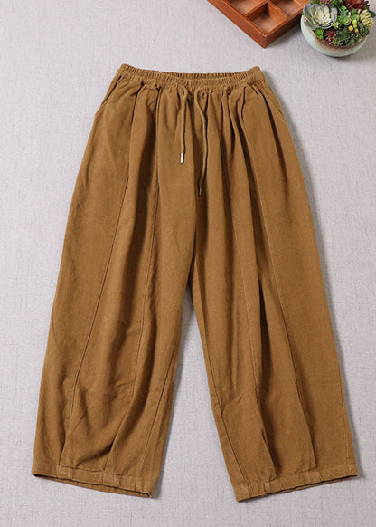 Unique Yellow Cinched Patchwork Cotton Pants Spring