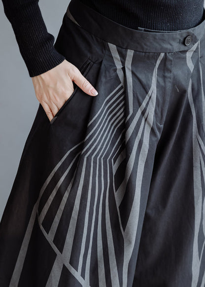 Organic Black Print Cotton Wide Leg Pants Spring