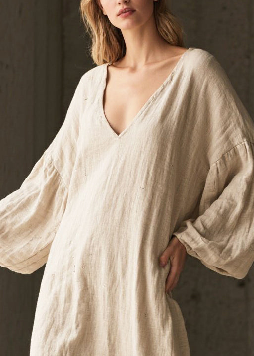 White V Neck Patchwork Faux Fur Cotton Maxi Dresses Fall