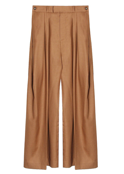 Italian Camel Zip Up Pockets Wide Leg Trousers Spring