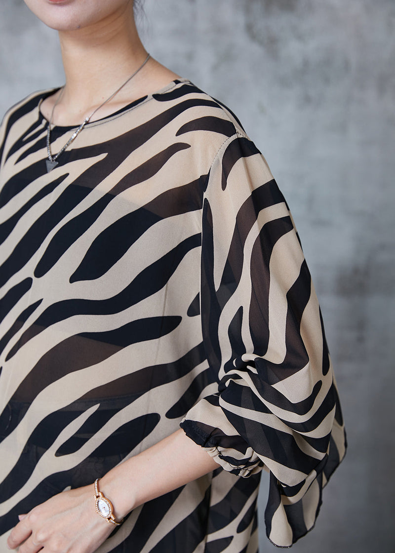 Coffee Ruffles Striped Chiffon Top Spring
