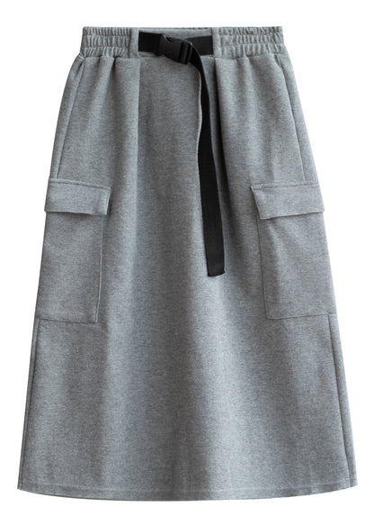 Unique Grey High Waist Pockets Skirts Spring