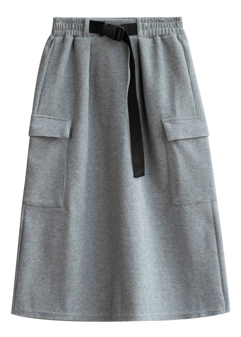Unique Grey High Waist Pockets Skirts Spring