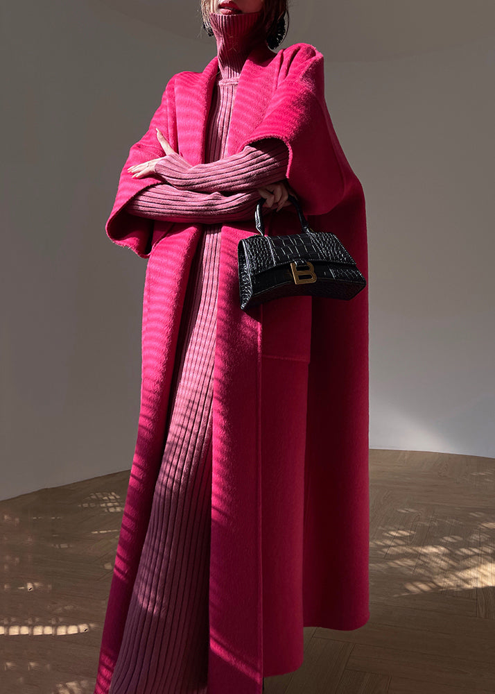 Boutique Rose Pockets Woolen Long Coat Half Sleeve