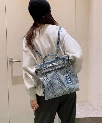 Retro Blue Large Capacity Durable Denim Backpack