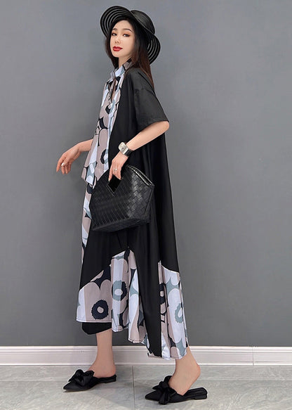 Khaki Stand Collar Asymmetrical Design Holiday Dress Short Sleeve