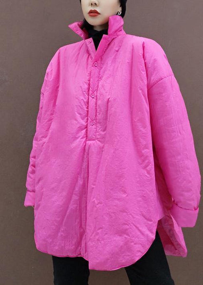 Italian Pink Tunic Top Stand Collar Low High Design Clothing Spring Blouse