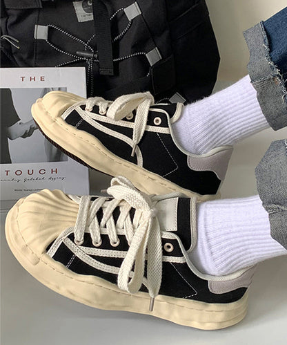 Black Platform Splicing Flat Shoes for Lace Up