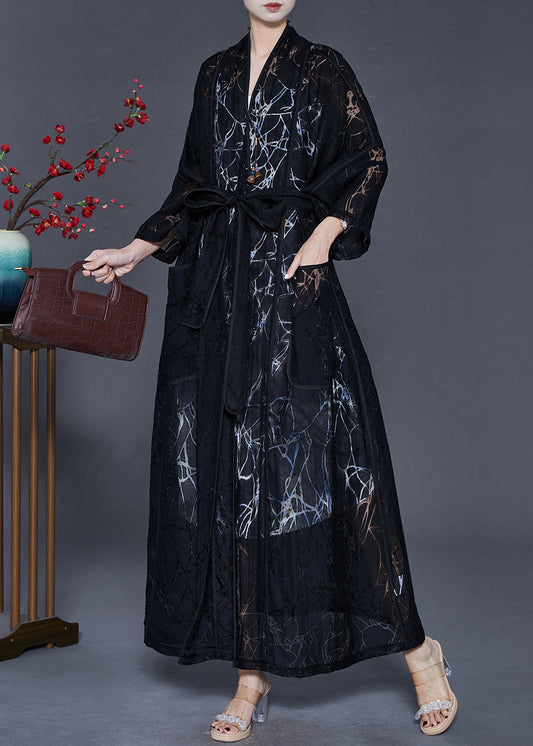 Black Oversized Hollow Out Chiffon Cardigan Spring