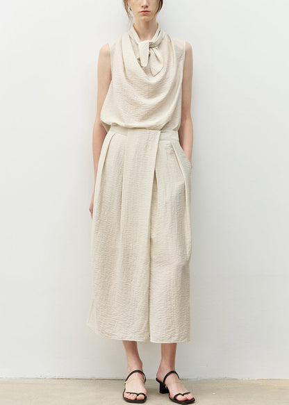 Blue Bow Asymmetrical Linen Top and Skirts Two Piece Set Sleeveless