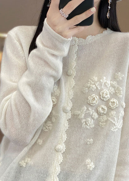 Apricot Rose Button Cashmere Knit Cardigans Long Sleeve