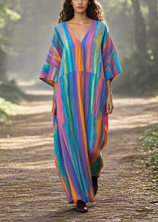 Rainbow Oversized Tie Dye Cotton Maxi Dresses Summer