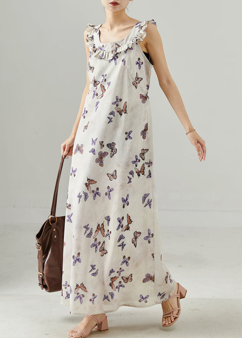 French White Ruffled Cotton Ankle Dress Summer