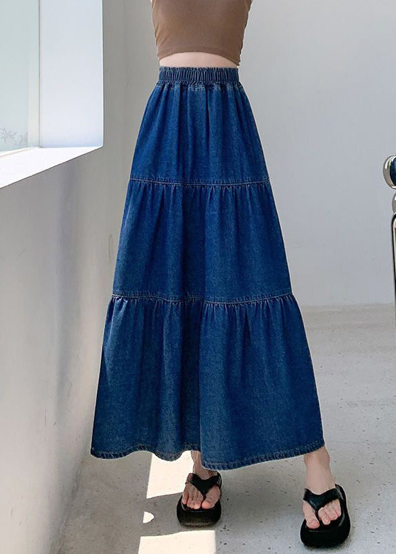 Loose Blue Elastic Waist Denim Skirt Summer