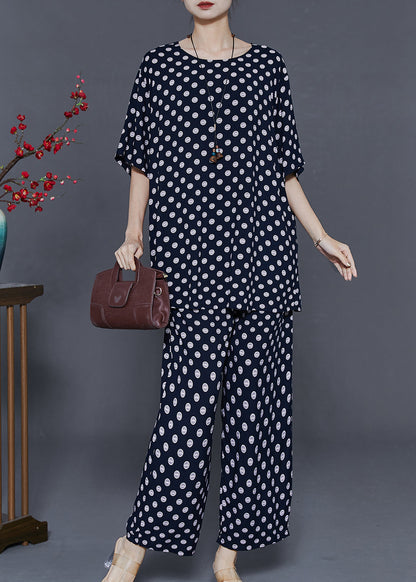 Black Round Dot Print Cotton Two-piece Set Oversized Summer