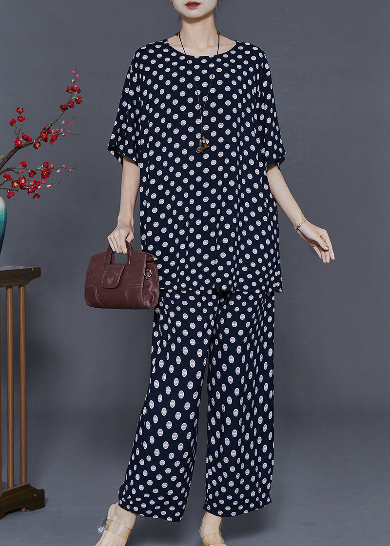Black Round Dot Print Cotton Two-piece Set Oversized Summer
