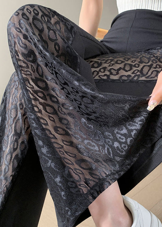 New Black Lace Splicing High Waist Bellbottom Pants Summer