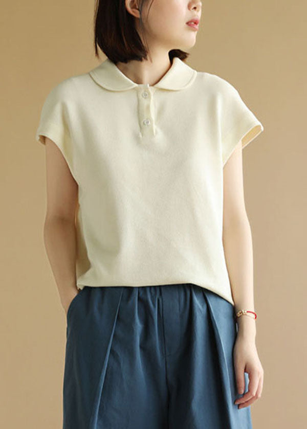 Apricot Cotton Tank Peter Pan Collar Short Sleeve