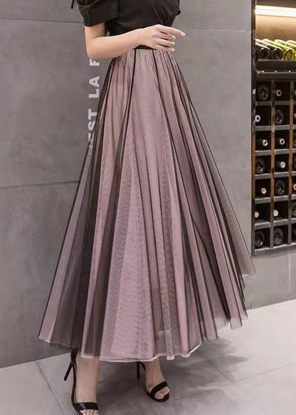 Colorblock Wrinkled High Waist Tulle Skirts Summer
