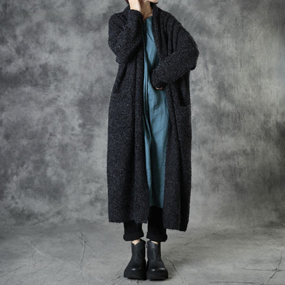 Black Loose Pockets Fall Sweaters Coat