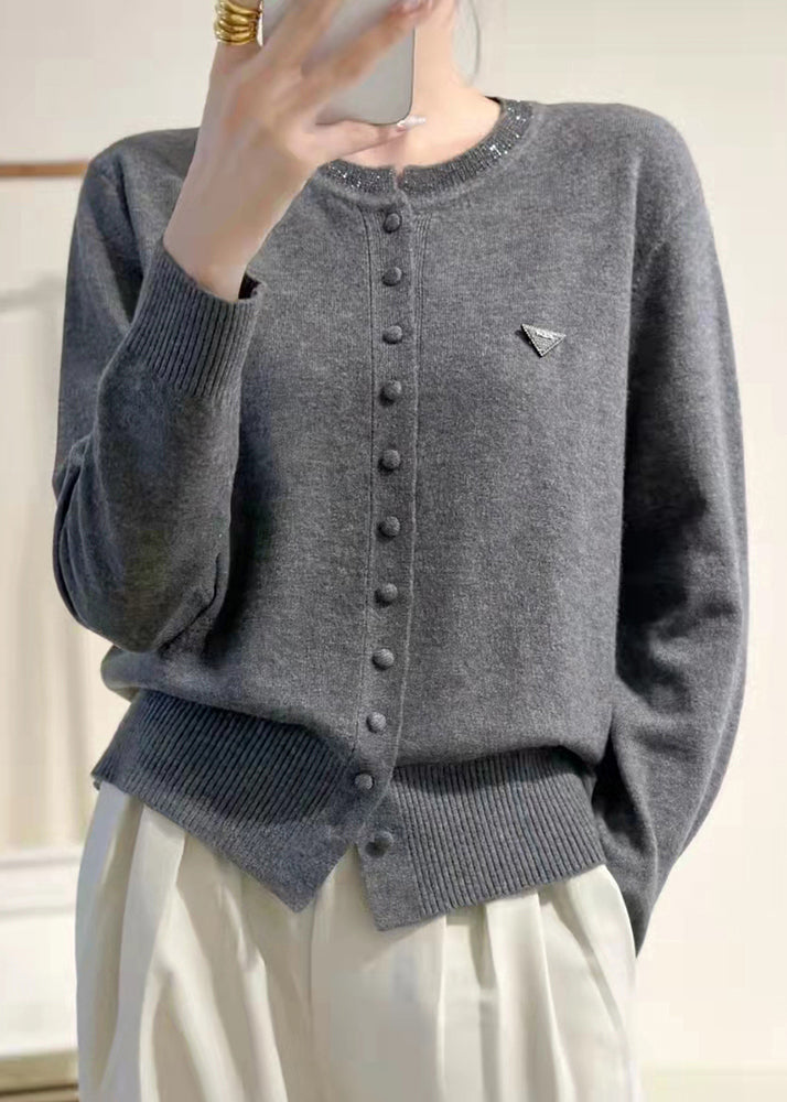 Slim Fit Purple O Neck Button Knit Coats Winter