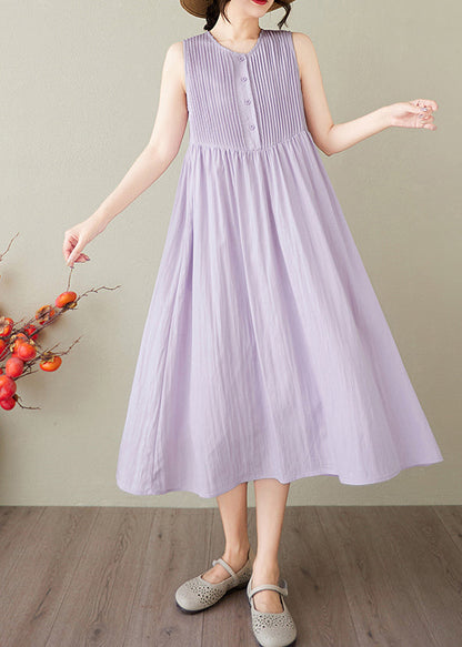 Lavender Wrinkled Cotton Robe Dresses Sleeveless