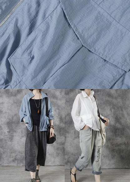 Italian White Loose Pockets Fall Tops Long Sleeve